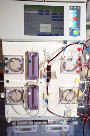 Hemodialysis, hemodiafiltration at ICU (intensive care unit), replacement of renal function, life threatening patient の写真素材