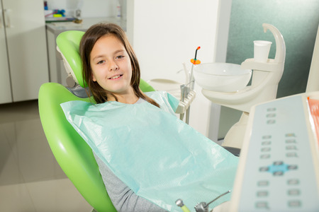 little girl patient to the dentistの写真素材