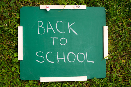 Back to school. Blackboard on the grassの写真素材