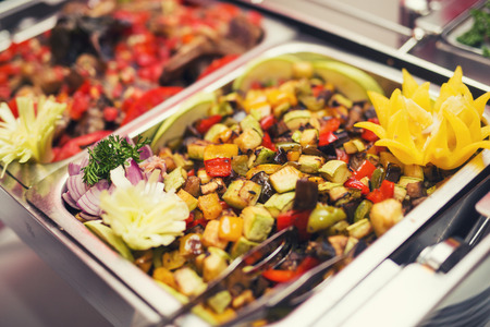 Luxury food on wedding table in hotel or restaurant