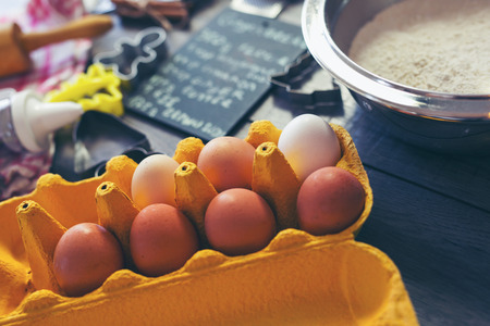 Preparation of gingerbread cookies.Ingredients necessary to make gingerbread pastryの写真素材