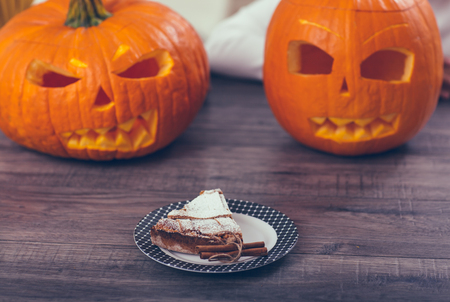Homemade Delicious Pumpkin Pie made for Halloweenの写真素材