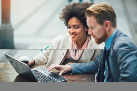 Business people using laptop at outdoor. Business and coworker conceptの写真素材