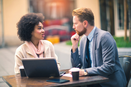 Business people using laptop at outdoor. Business and coworker conceptの写真素材