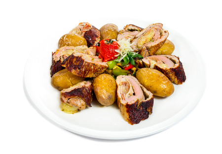 Stuffed beef and vegetables isolated on whiteの写真素材