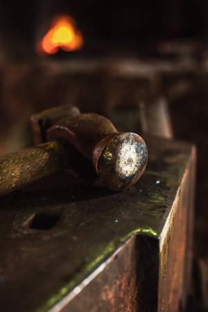 Dark smithy with blacksmith toolsの写真素材