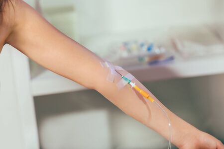 Intravenous therapy-IV is therapy delivers fluids directly in vein. Virus treatment for Patientsの写真素材