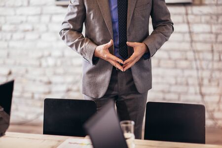 Close-up view of the hands of successful businessmen. Businessman showing hand gesturesの写真素材