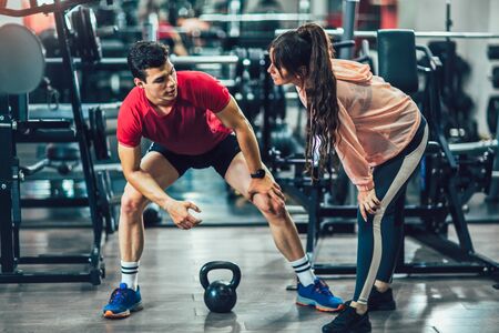 Young people training in the gymの写真素材