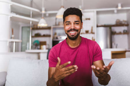 Portrait african american man gesturing with hands.