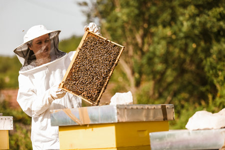 Beekeeper working collect honey. Beekeeping concept.