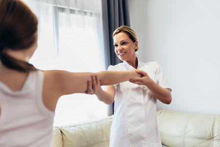 Physical therapy for children. Bad posture correction.の写真素材