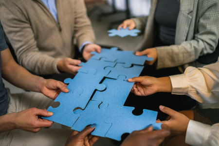 Group of professional people playing puzzle in the office.Team Buildingの写真素材