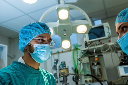 Concentrated Surgical team operating a patient in an operation theater