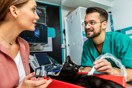 Cat having ultrasound scan in vet office. Cat in veterinary clinic