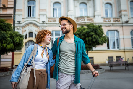 Young couple on a vacation exploring the city.の写真素材