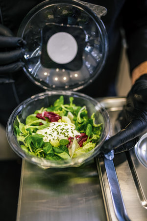 Healthy organic salad packed in a plastic container.の写真素材