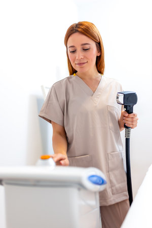 Laser epilation and cosmetology in beauty salon. Hair removal procedure.の写真素材