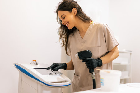 Laser epilation and cosmetology in beauty salon. Hair removal procedure.の写真素材