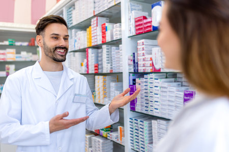 Shot of two pharmacists working together in a drugstoreの写真素材