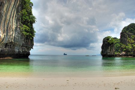 A wonderful bay in Thailand viewed from the beachの写真素材