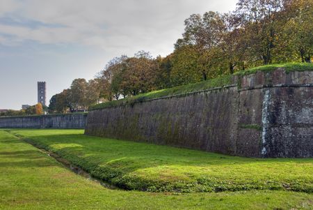 Lucca Walls, Tuscany, Italy in Octoberの写真素材