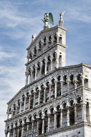 Facade of a Church in Lucca, Italyの写真素材