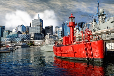 Red War Ship in Sydney Harbour, Australiaの写真素材