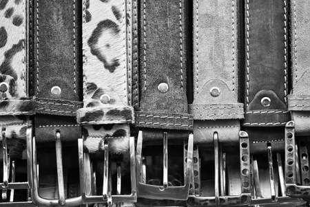 Belts Collection in a Tuscan Market, Italyの写真素材