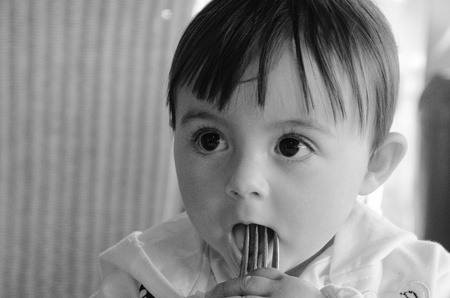 Baby Girl at the Restaurant, Brugesの写真素材