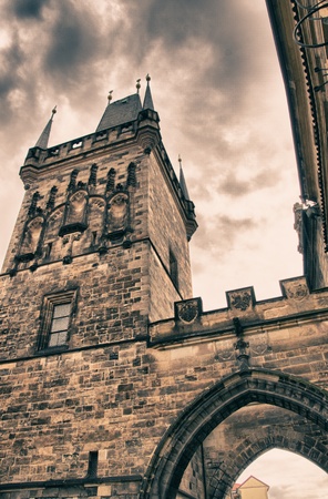 Gate of Charles Bridge in Prague, Czech Republicのeditorial素材