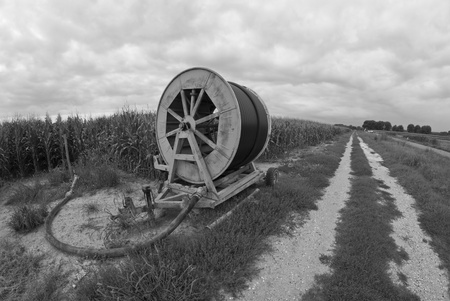 Agriculture Machinery in a Tuscan Meadow, Italyの写真素材