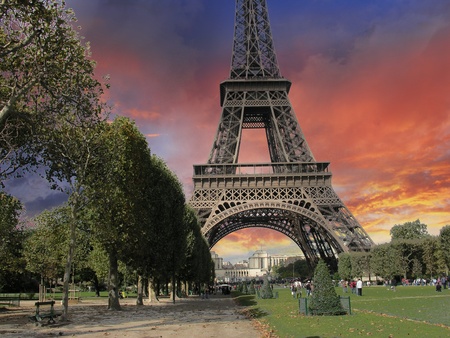Eiffel Tower from Parc du Champs de Mars, Franceの写真素材