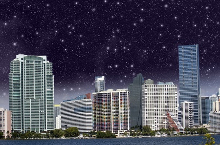 Starry Night above Miami Skyscrapersの写真素材