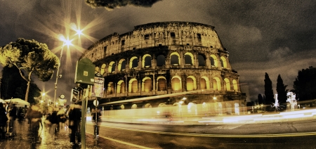 Colors of Colosseum at Night in Rome, Italyの写真素材