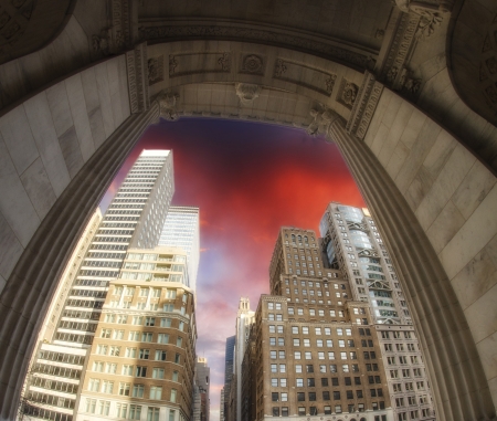 Skyscrapers and Dramatic Sky, New York City Manhattanの写真素材