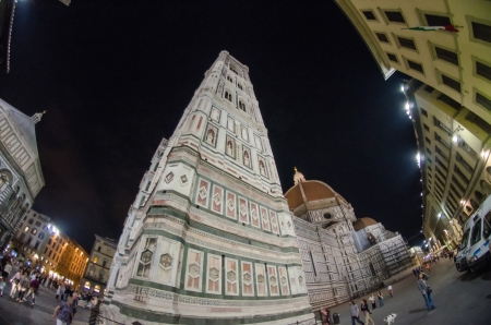 Piazza del Duomo at Night in Florence, Fisheye view, Italyのeditorial素材