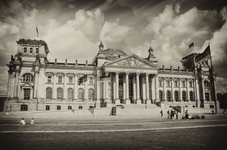 Colorful sky above Berlin and Reichstag, Germanyのeditorial素材