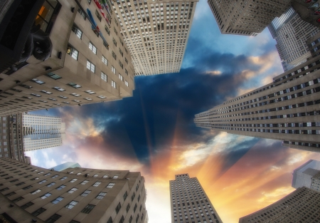 Giant Skyscrapers under a dramatic sky, U.S.A.の写真素材