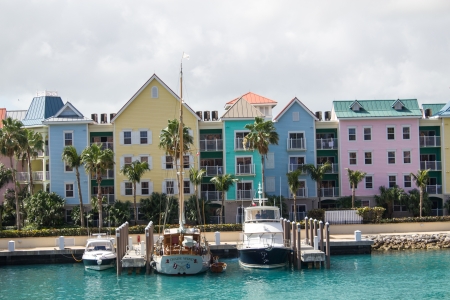 NASSAU, BAHAMAS - FEB 28: Typical buildings of Atlantis complex show their colors at midday in front of the Sea, February 28th, 2011 in Nassau, Bahamasのeditorial素材