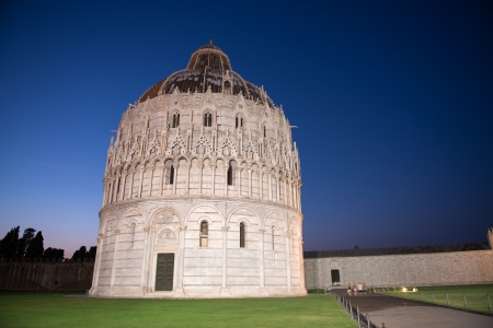 Baptistery in Pisa, night view of Miracles Square - Italyの写真素材