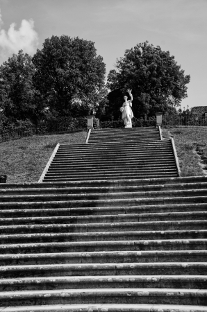 A steep staircase in the Boboli Gardens in Florence Italyの写真素材