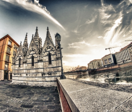 Chiesa della Spina in Pisa at Nightの写真素材