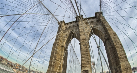 Magnificient structure of Brooklyn Bridge - New York City - USAの写真素材