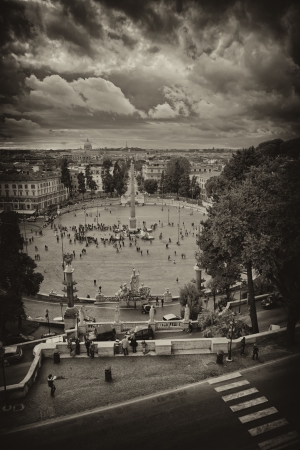 View of Piazza del Popolo from Pincio promenade - Rome.のeditorial素材