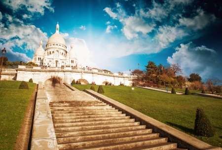 Wonderful view of Sacred Heart Cathedral and Steep Stairs - Paris の写真素材