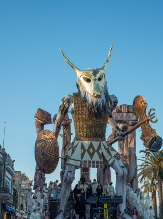 VIAREGGIO, ITALY - FEB 10: The parade of carnival floats, February 10, 2013. The masks depict caricatures of popular people, such as politicians, showmen and sportsmen.のeditorial素材
