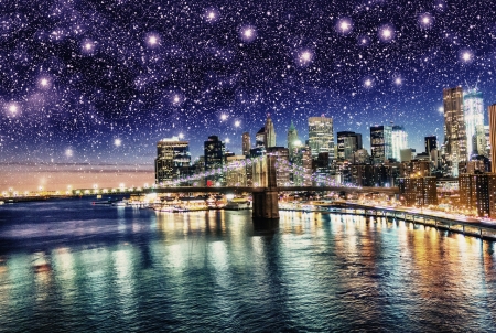 Amazing night in New York City - Stars above Skyscrapers - U S A 