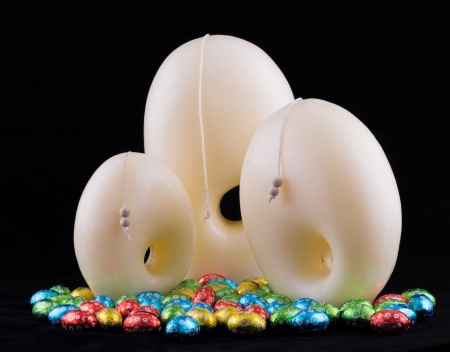 Composition of White Candles on black background の写真素材