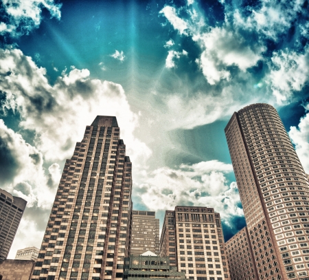Skyscrapers of Boston with colorful Sky.の写真素材